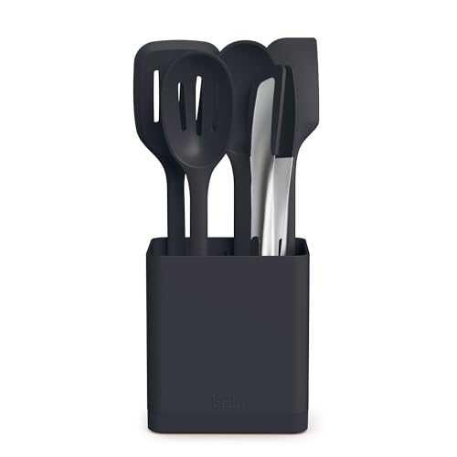 Bella 6-Piece Modular Tool Set, Silicone, Turner, Spoon, Slotted Spoon, Spatula, Tongs, Crock With Removable Divider, Non-Toxic*, Food-Grade, Heat Safe to 425°f, Dishwasher Safe, Oatmilk