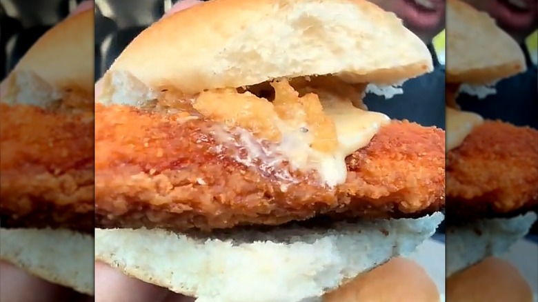 Close-up of White Castle garlic parm chicken slider