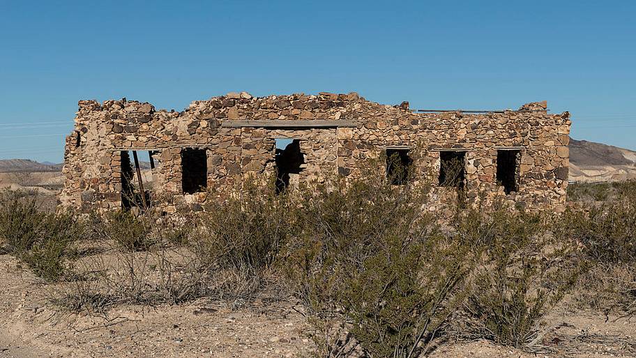 Remnants of an old stone house in the small settlement of Terlingua, Texas, just north of Big Bend N