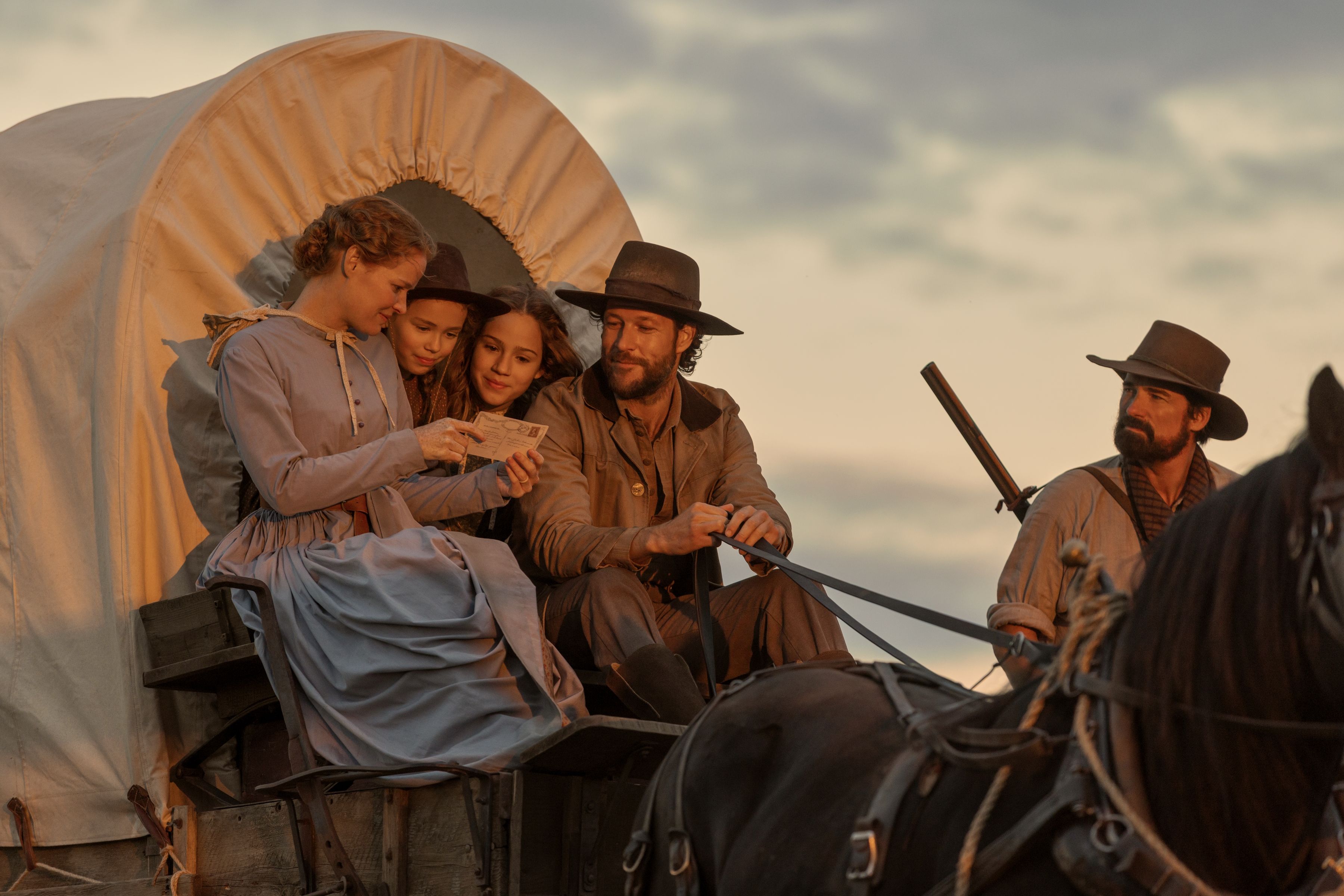 The Ingalls family’s covered wagon faces raging waters early in the season.