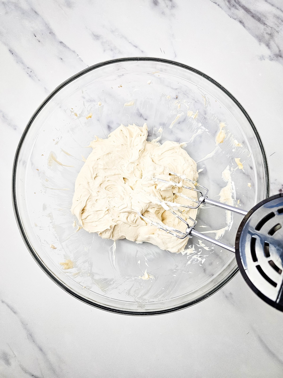 Whipped topping beaten into the cream cheese mixture until light and fluffy