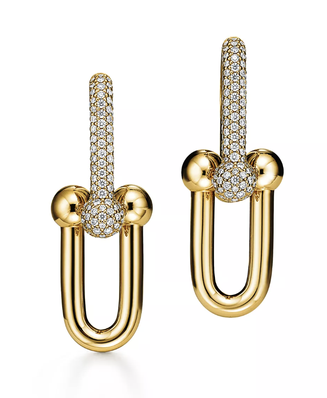 Tiffany & Co., Large Link Earrings in Yellow Gold with Pavé Diamonds