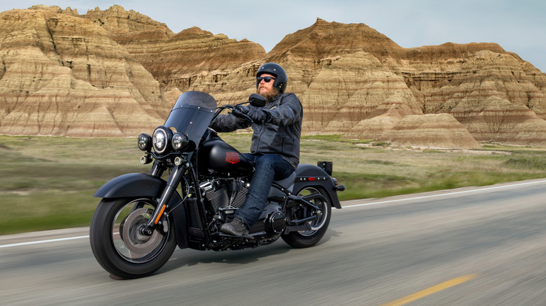 A rider on a Deadwood motorcycle