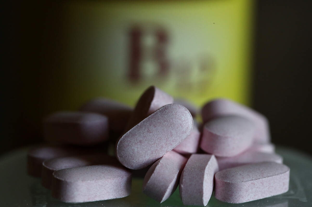 In this photo illustration, Vitamin B12 pills are displayed on October 26, 2017 in San Anselmo, California.