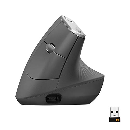 Logitech Mx Vertical Wireless Mouse – Ergonomic Design Reduces Muscle Strain, Move Content Between 3 Windows and Apple Computers, Rechargeable, Graphite