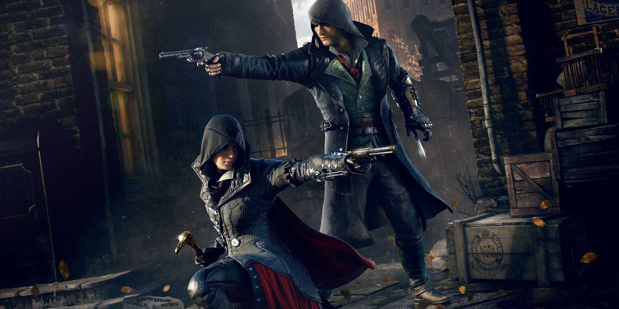Assassin's Creed Syndicate Evie and Jacob Frye aiming weapons