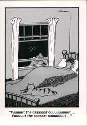 This dog wants his owner to put the cat outside with him in The Far Side.