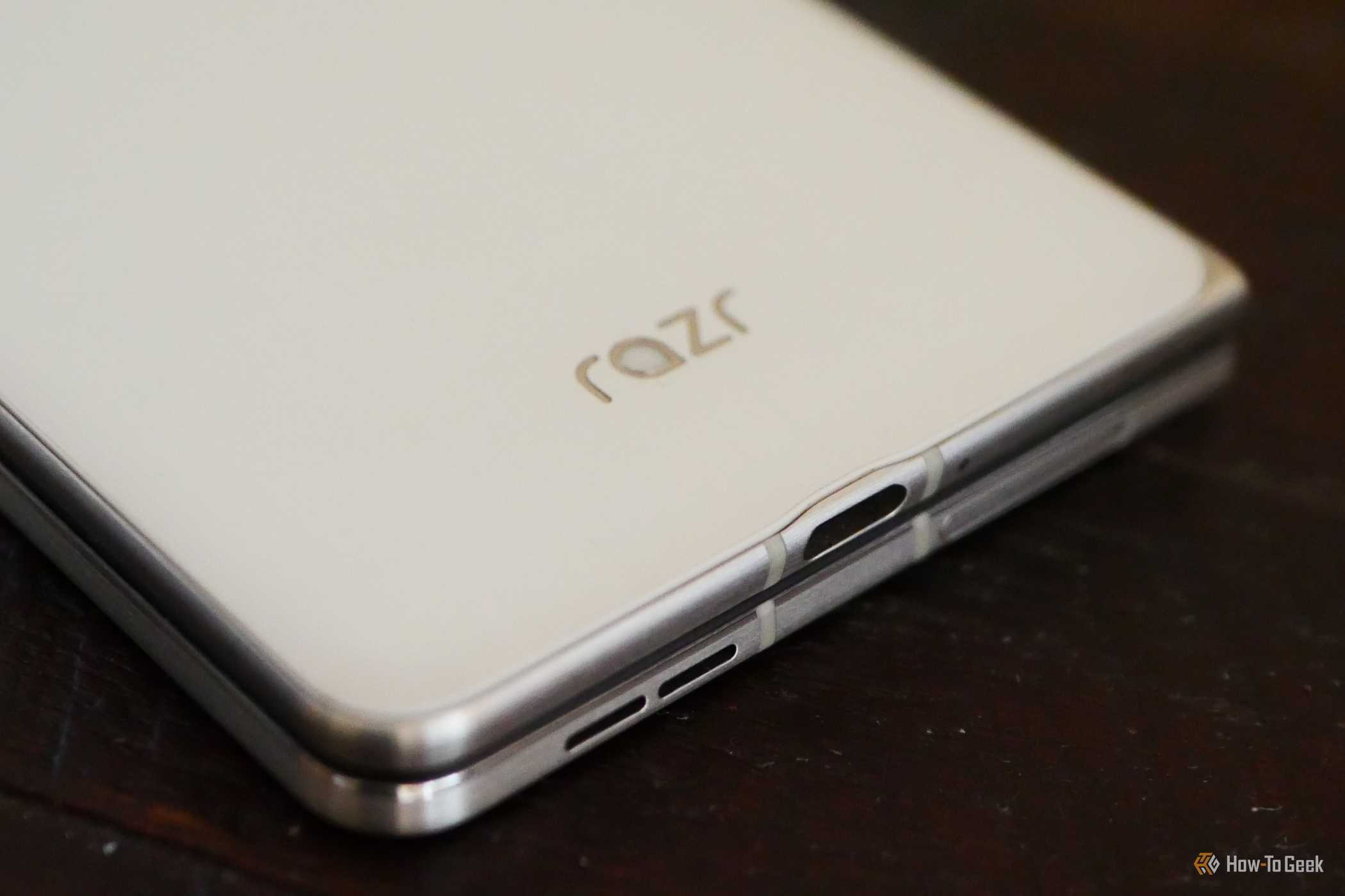 Razr logo on the back of a Moto Razer Fold.