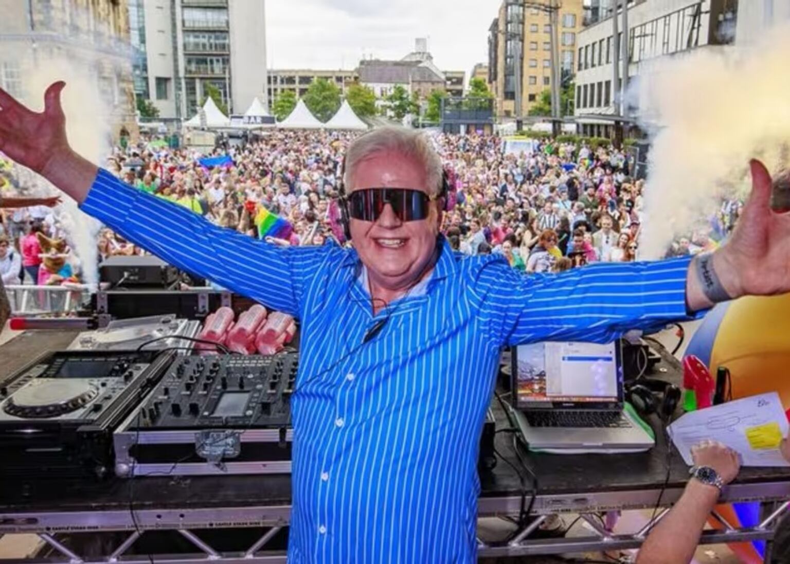 TV personality Jullian Simmons DJing at Party in the Square.