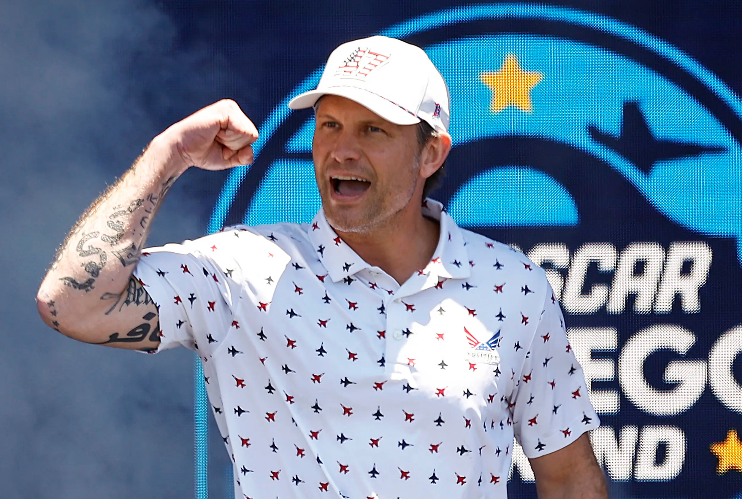 Pete Hegseth walks onstage before the NASCAR Cup Series Anduril 250 in San Diego, California, on June 21, 2026.