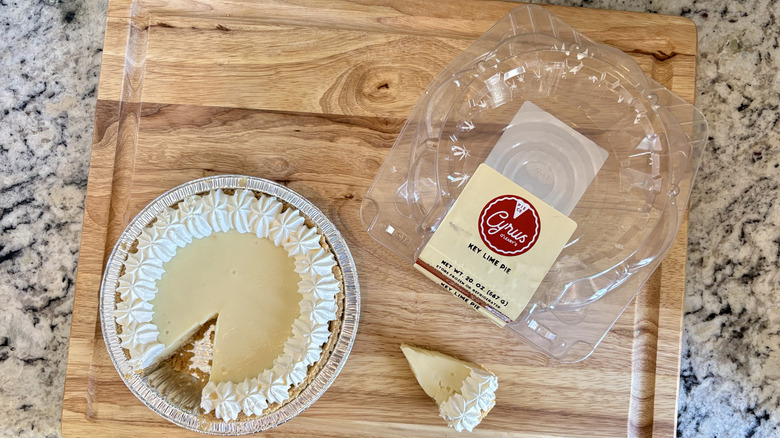 Overhead view of a sliced Cyrus O'Leary's brand pie
