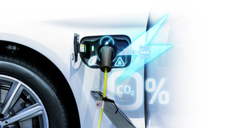 Power cable plugged into an electric car for charging