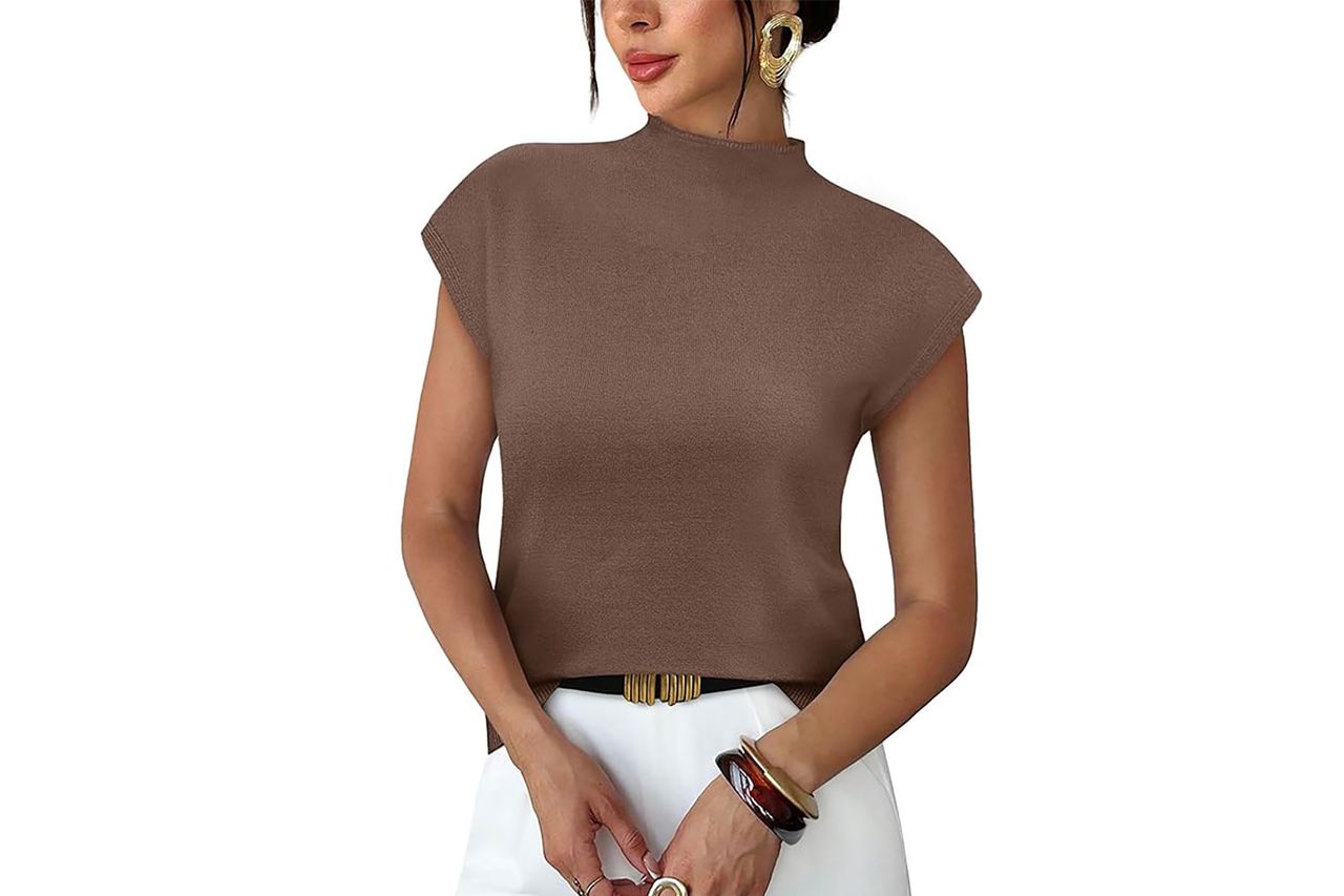 Sampeel Womens Short Sleeve Sweater Mock Neck Summer Top Dressy Casual Basic Knit Pullover Shirt
