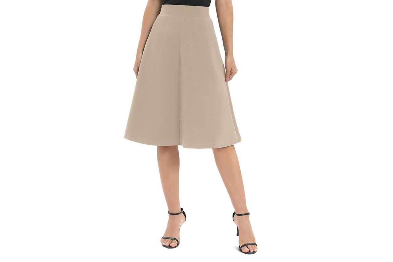 Urban CoCo Women's A-Line Elastic High Waist Flare Work Midi Knee Length Stretchy Skirt
