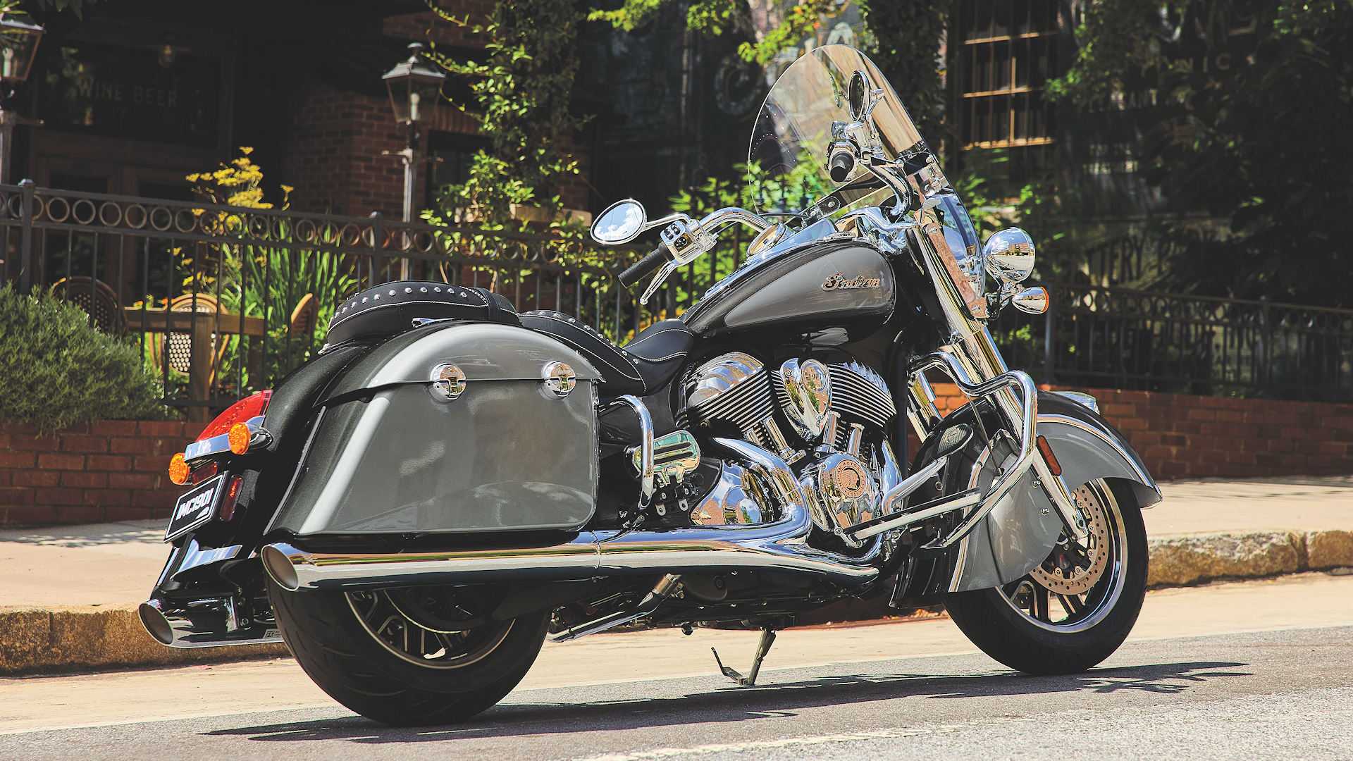 2025 Indian Springfield parked curbside, static rear quarter shot