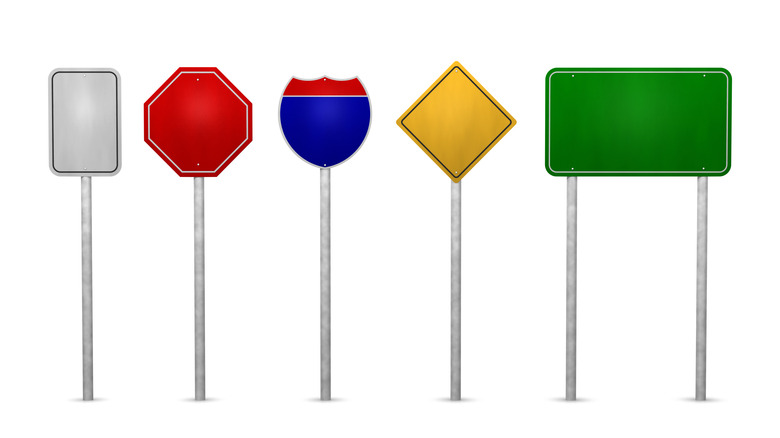 Blank road signs in different colors