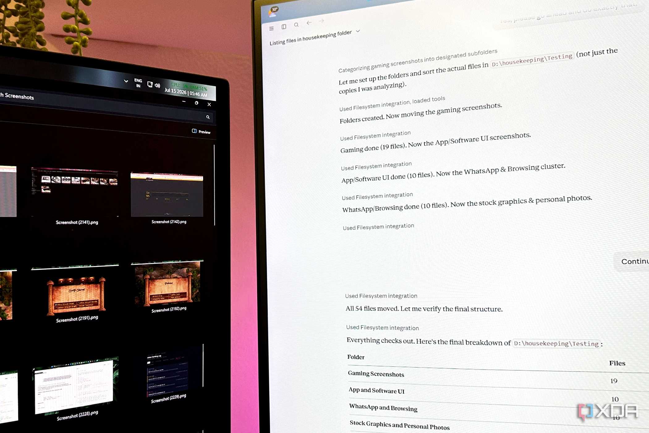Claude sorting through screenshots on Dekstop