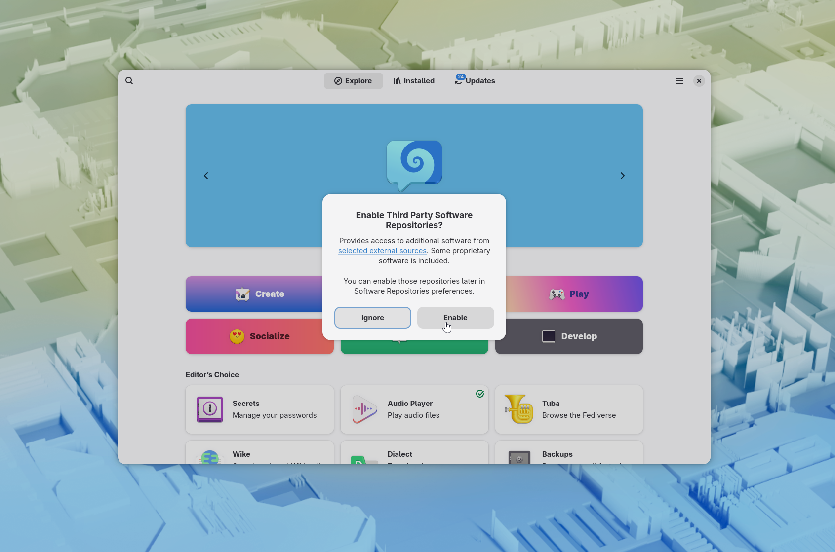 A prompt for enabling third-party repos in Fedora Workstation
