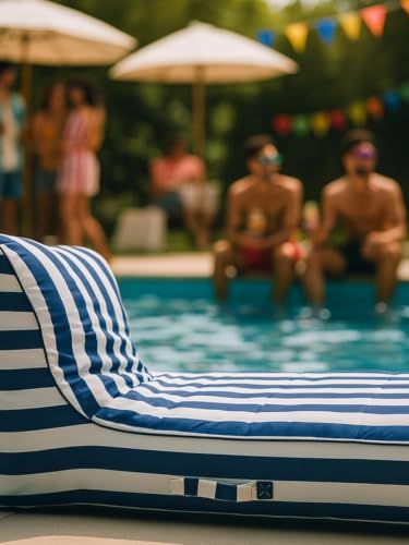 Gute Upholstered Stylish Pool Float Lounger Recliner, Large Floating Chair & Backrest, Heavy Duty Lake, Beach - Comfortable Tube, Durable Water Floaty Tanning Lounge - Blue