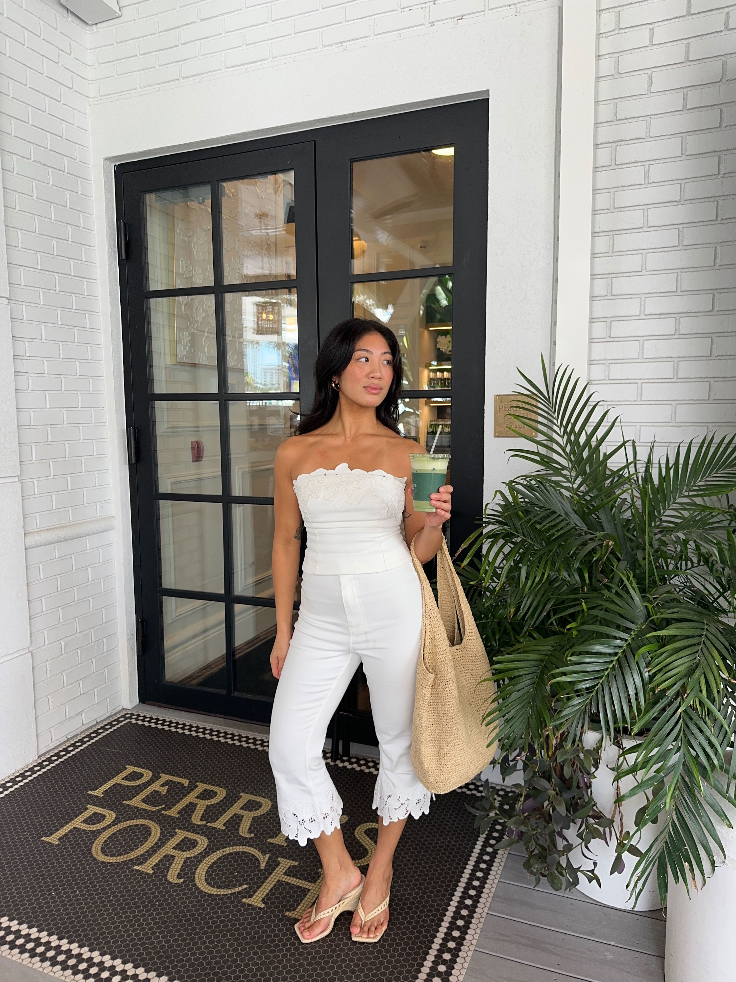 Jeannine Roxas in white embroidered Meshki pants.