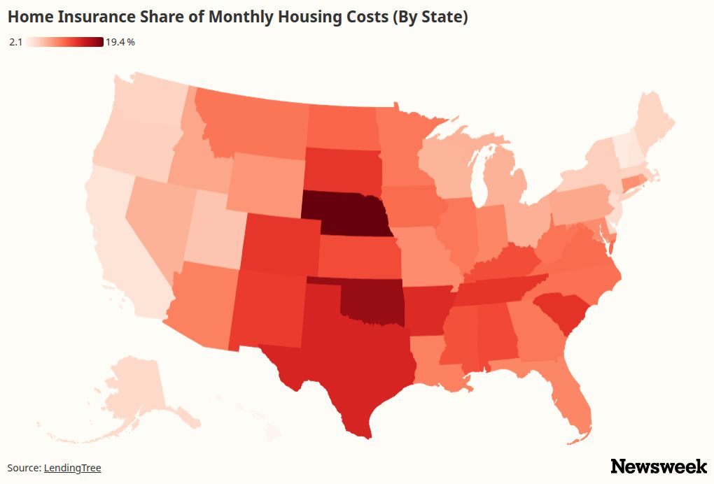 Map Reveals States Where Home Insurance Is Devouring Household Budgets