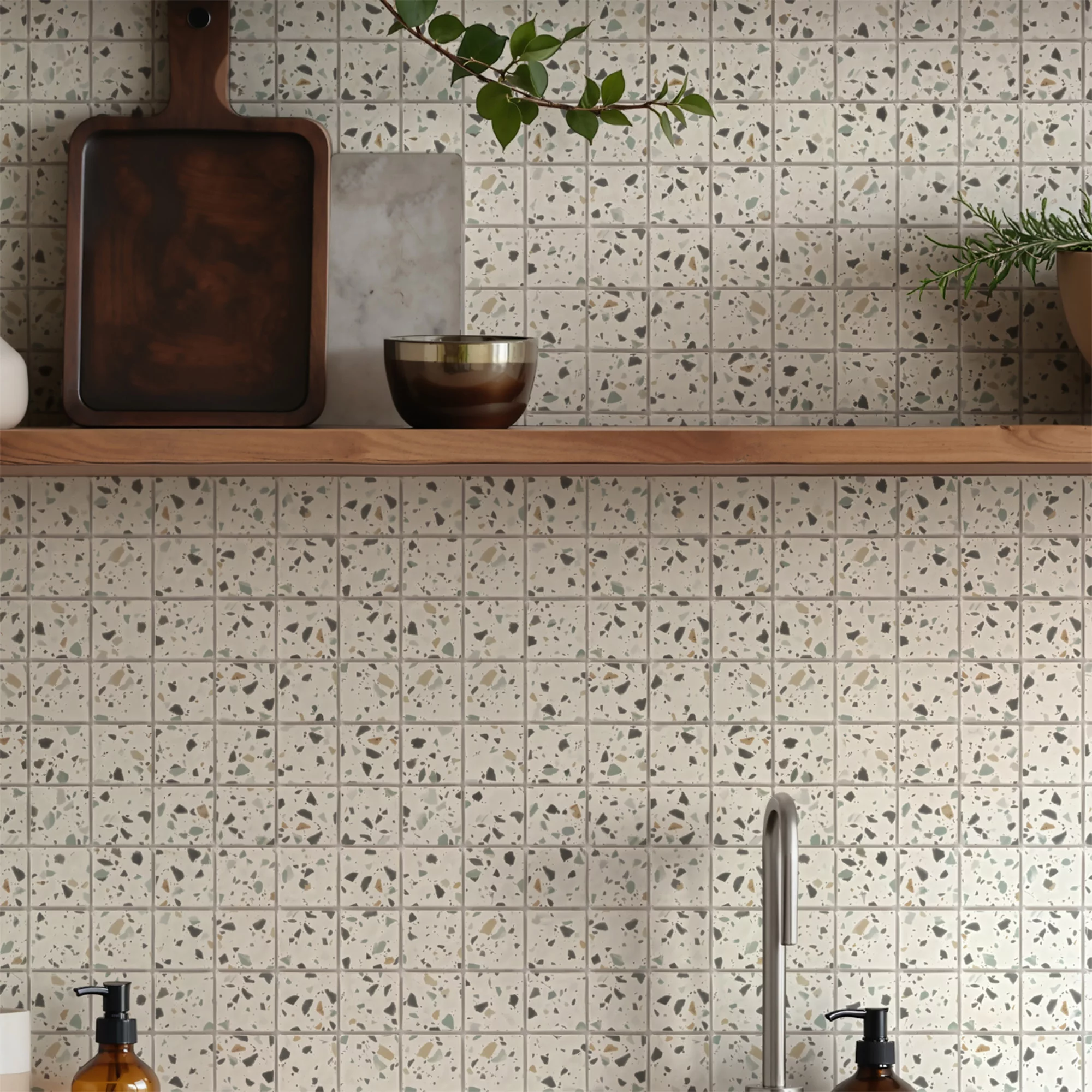 Helim Multicolour Frosted Matt Concrete Effect Terrazzo Recycled Glass Mosaic Tile, (l)300mm (w)300mm