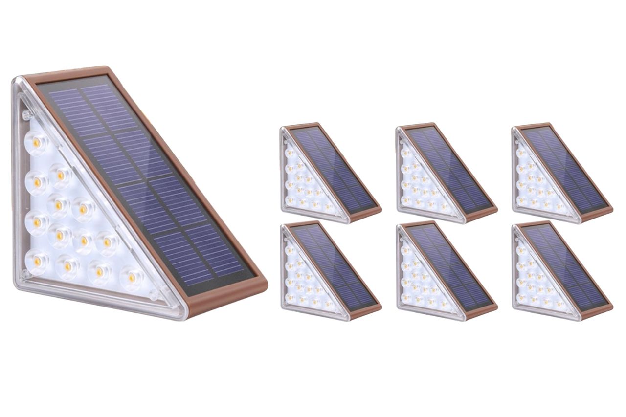 NIORSUN Solar Stair Lights,Warm White Outdoor Step Lights IP67 Waterproof Auto On Off, Outdoor Stair Lights for Steps,Stair,Patio,Yard,Porch,Front Door,Sidewalk,Deck Decor（Brown, 6 Pack）