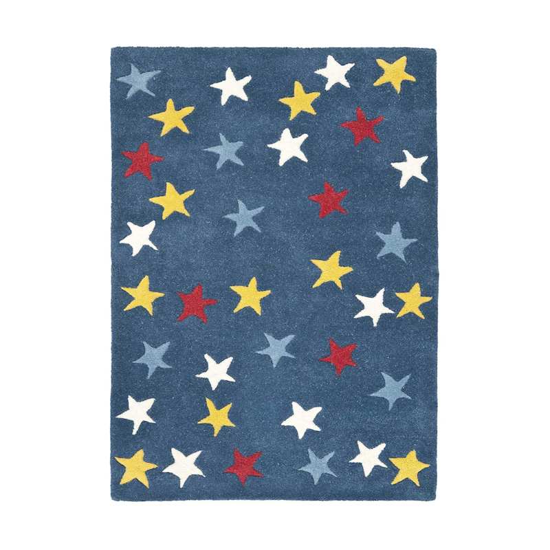 SAFAVIEH Novelty Collection Accent Rug - 2' x 3', Blue & Multi, Handmade Stars Wool, Ideal for High Traffic Areas in Entryway, Living Room, Bedroom (NOV412A)