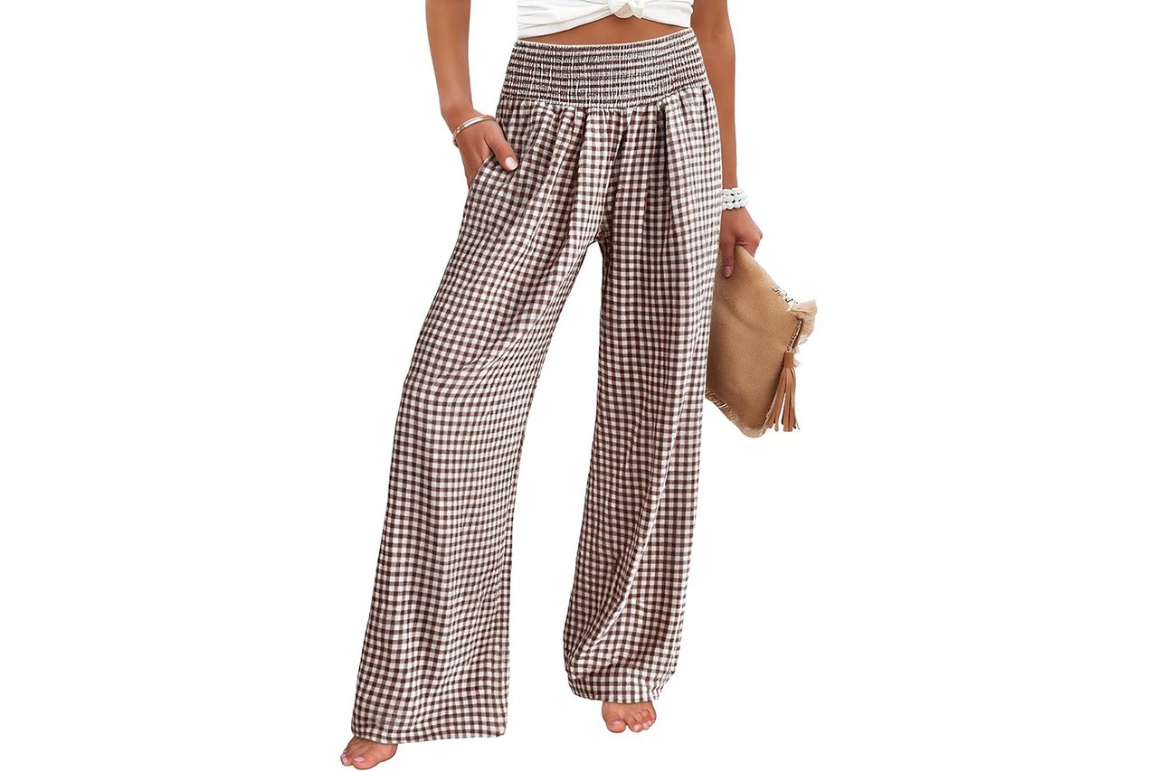 ANRABESS Striped Gingham Palazzo Pants
