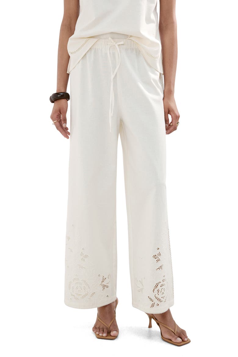MANGO Wide Leg Openwork Embroidered Pants