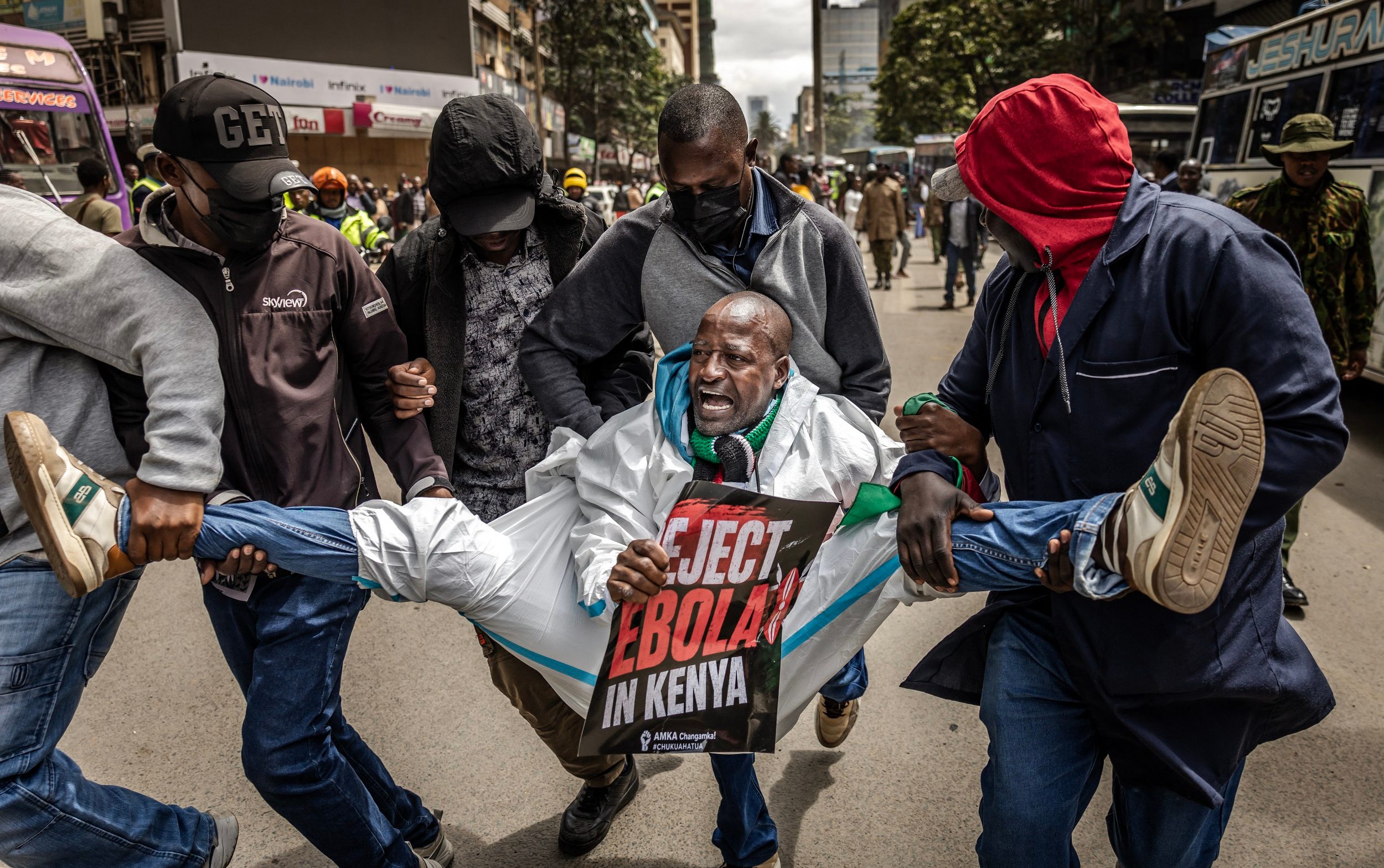 Activists protested against the US-built Ebola quarantine in Nairobi last month - LUIS TATO/AFP via Getty Images