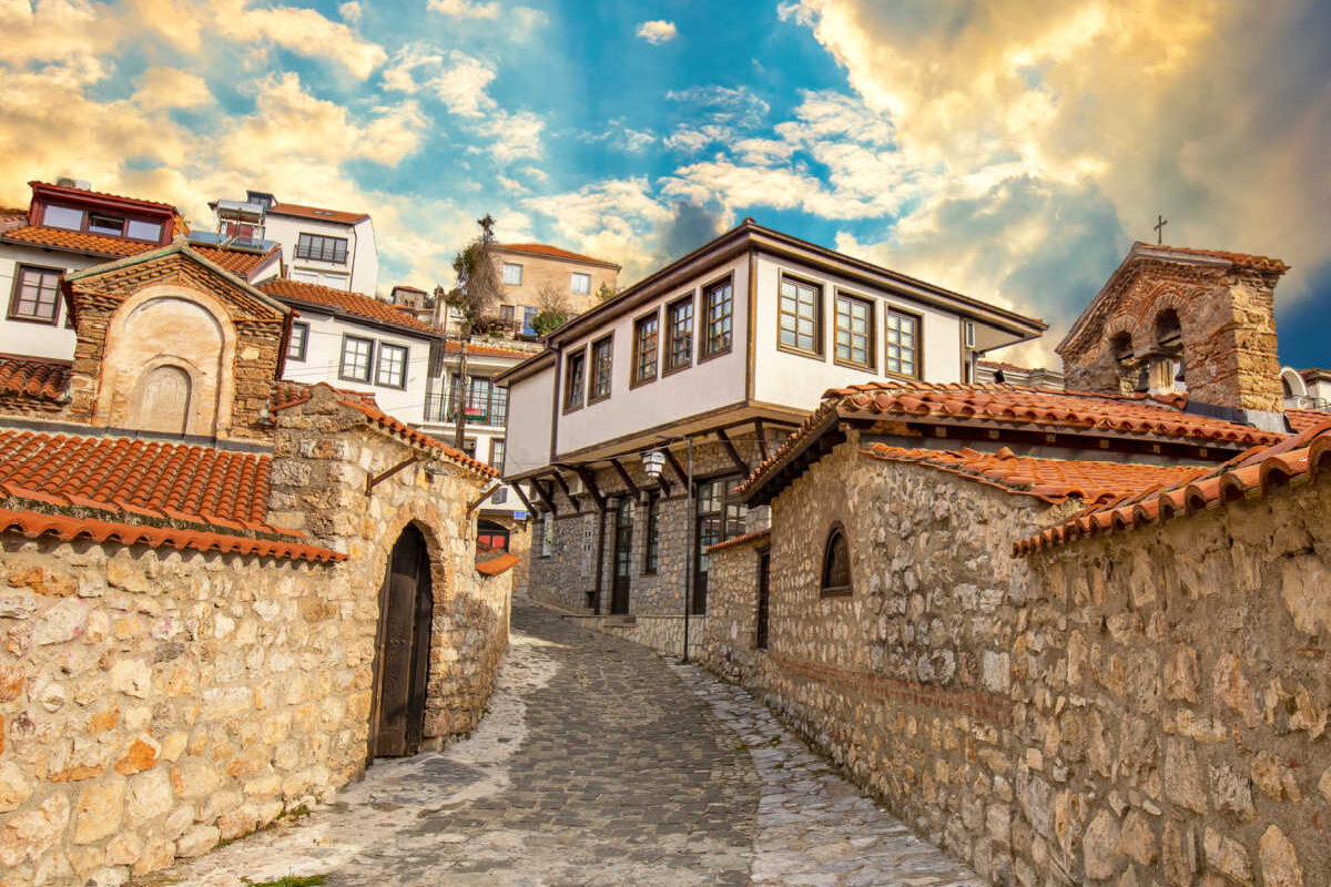 Narrow Alleyway In Old Town Ohrid, North Macedonia