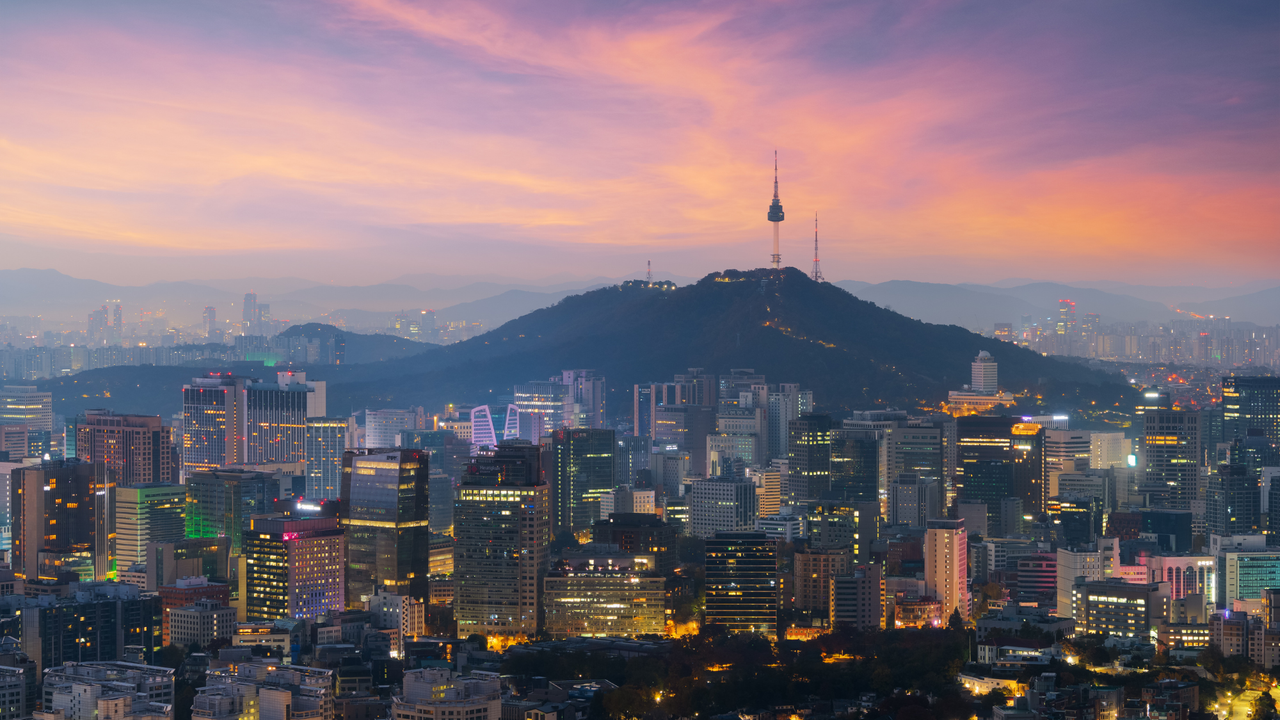 Seoul city skyline at sunset