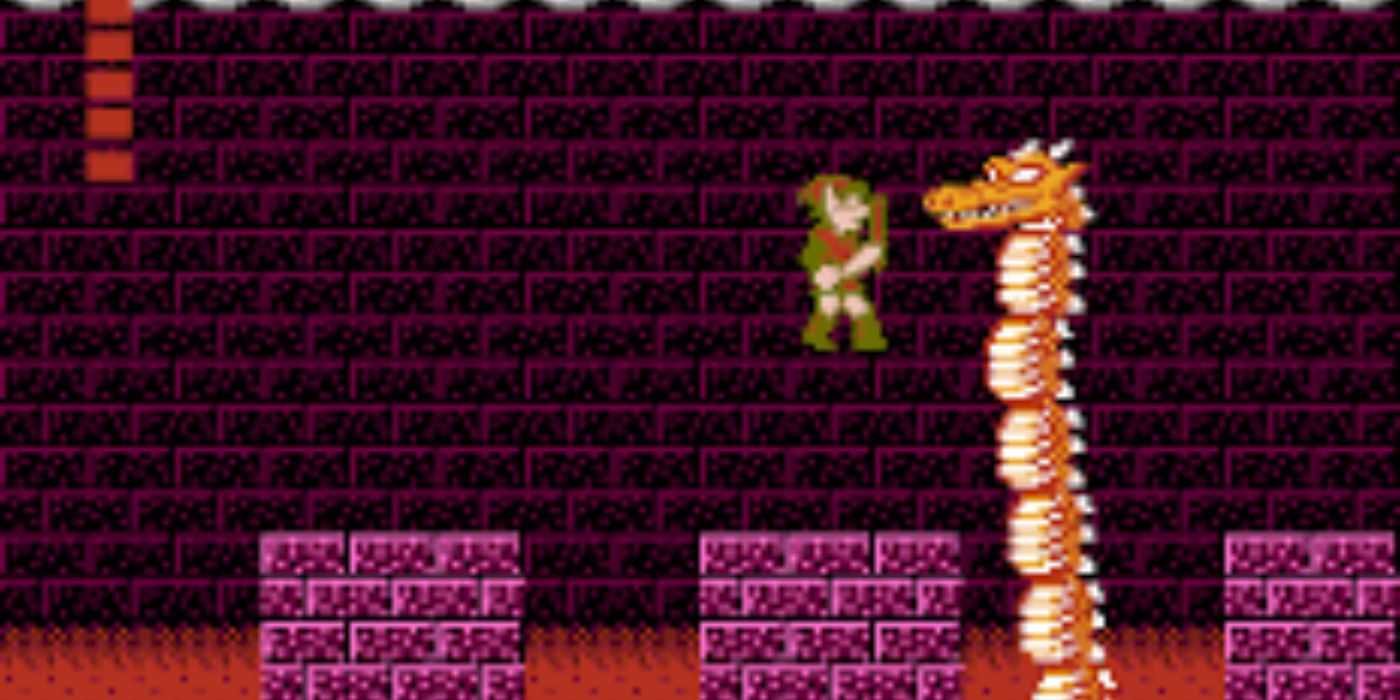 Link in Three-Eye Rock Palace in Zelda II: The Adventure of Link.