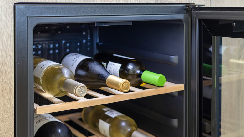 Close-up of an built-in wine fridge