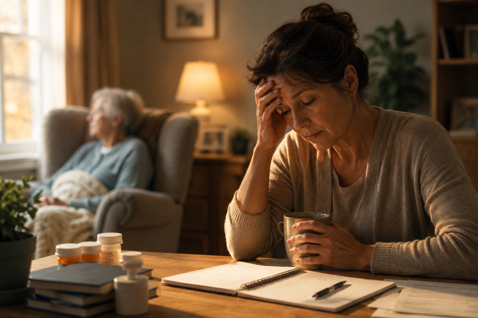 Tired caregiver woman