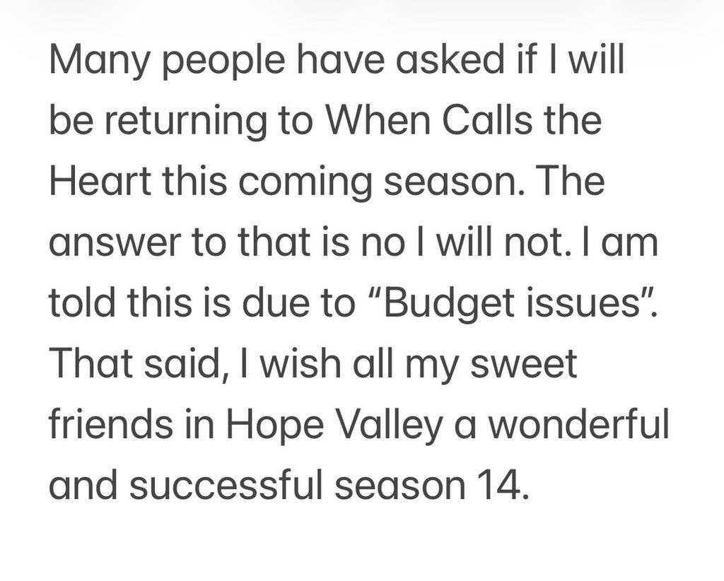 photo of melissa gilbert statement when calls the heart