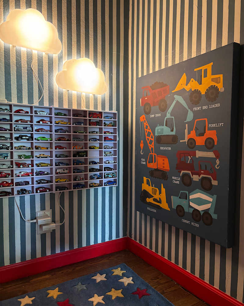 Children's artwork on wall in newly renovated nook.