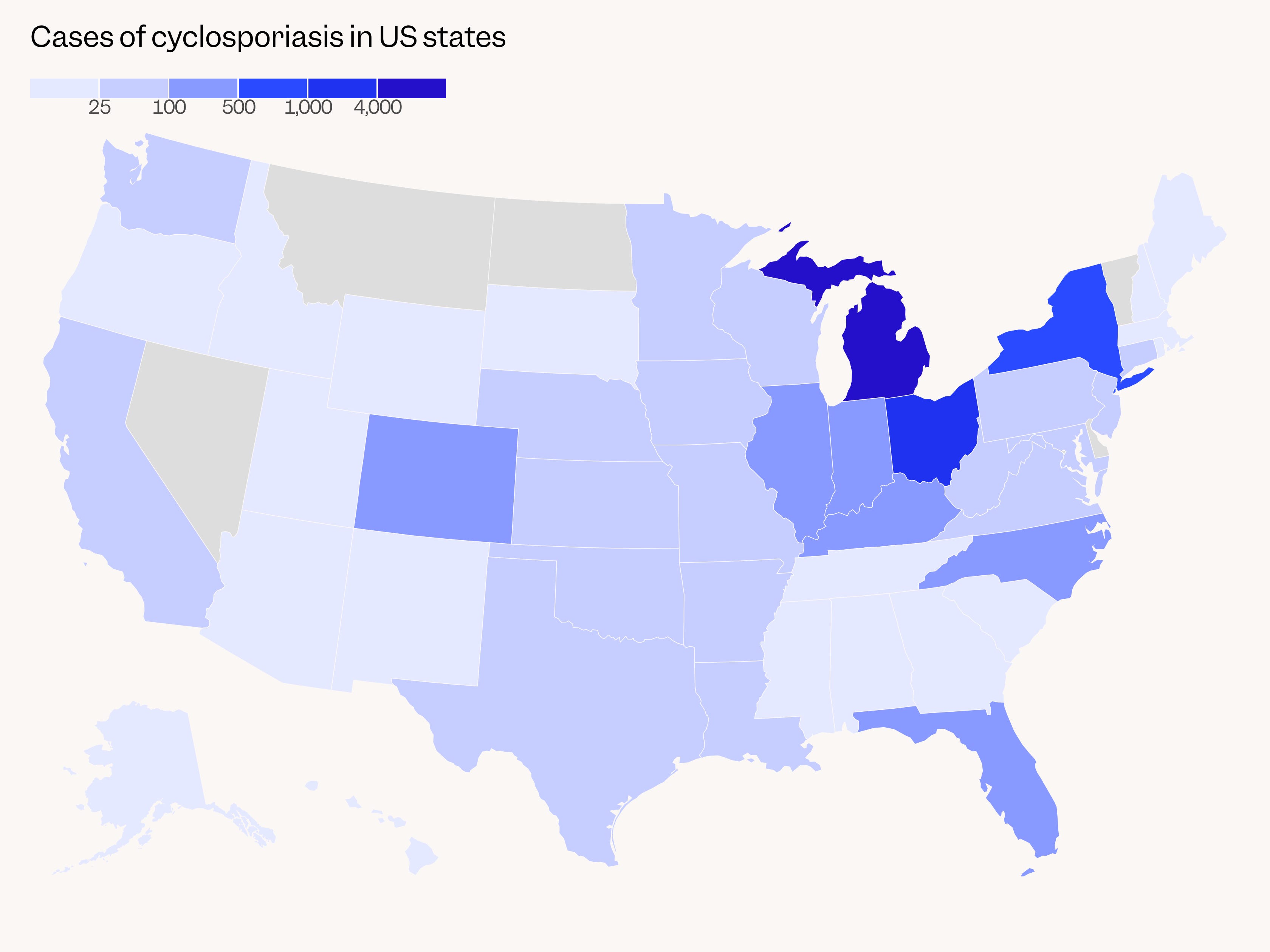 US map shows cyclospora parasite hot spots, as 5 states see the biggest spikes in diarrhea cases