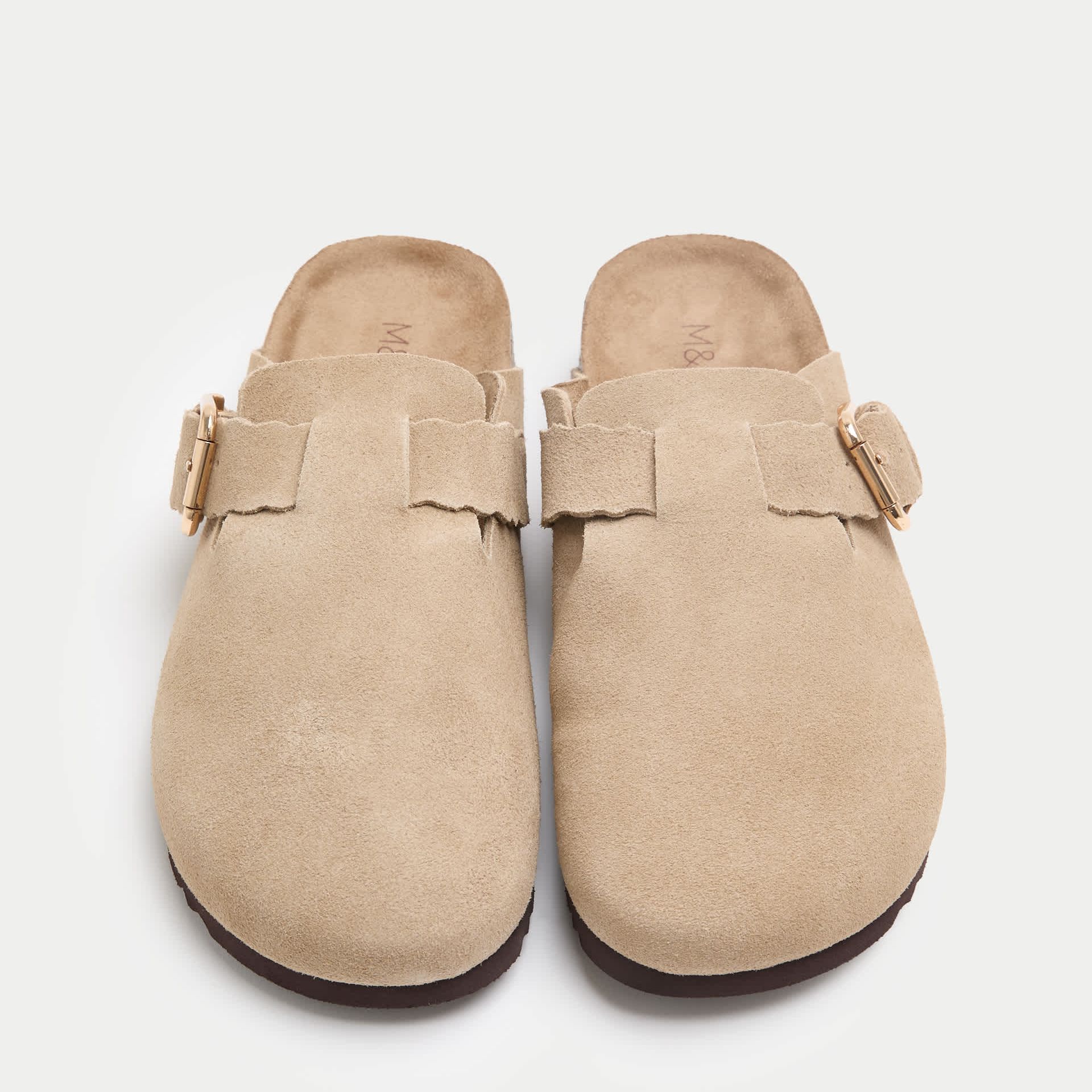Suede Scallop Edge Strap Clogs
