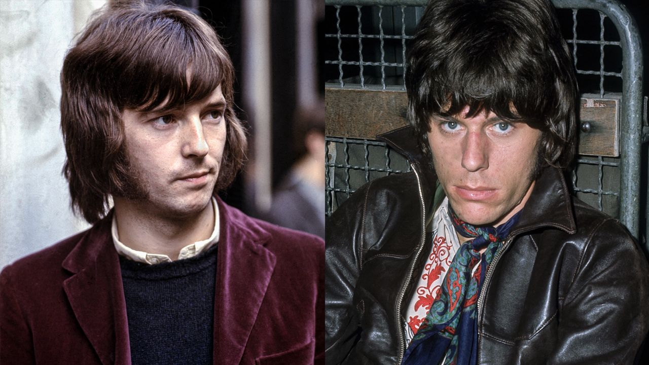 LEFT: Eric Clapton of rock group Cream posed wearing a burgundy velvet jacket in London in 1966. RIGHT: Jeff Beck in 1967