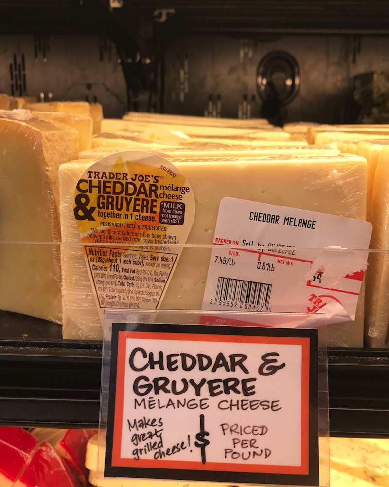 Cheddar & Gruyere Melange Cheese on shelf at Trader Joe's store