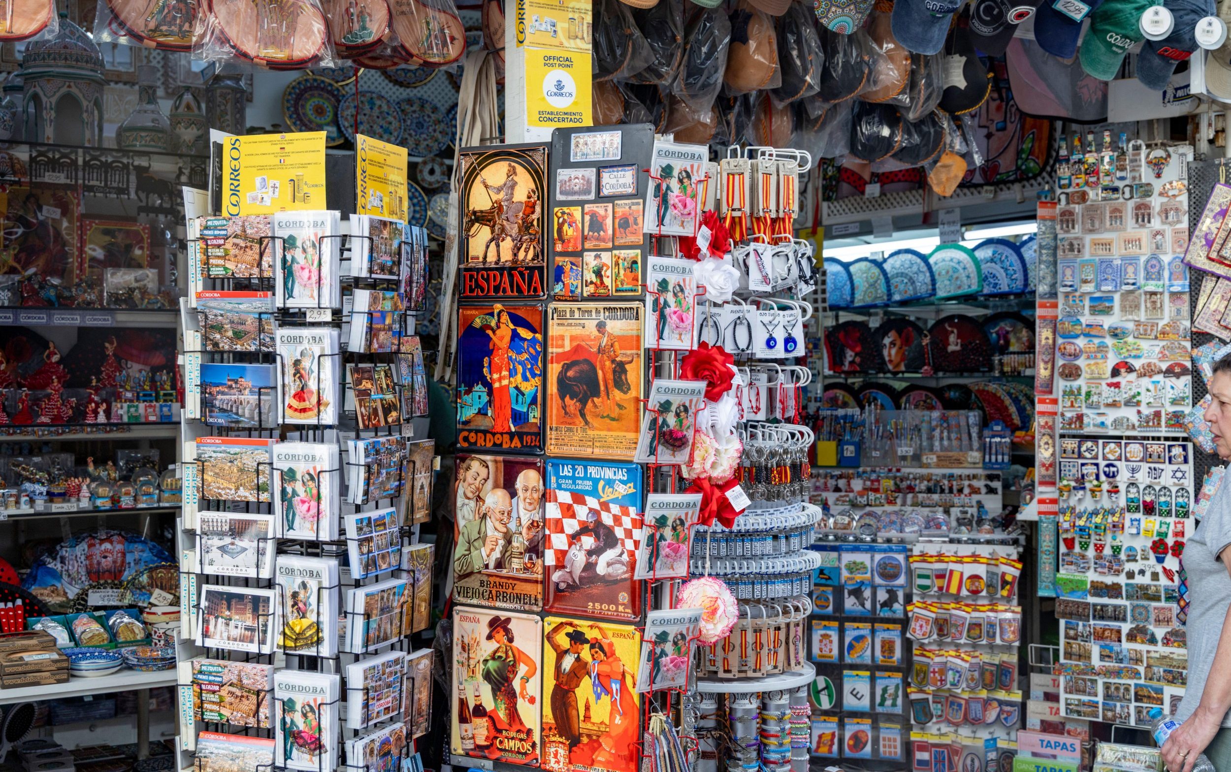 A souvenir and gift shop in Cordoba, Spain, selling a range of postcards and other holiday presents