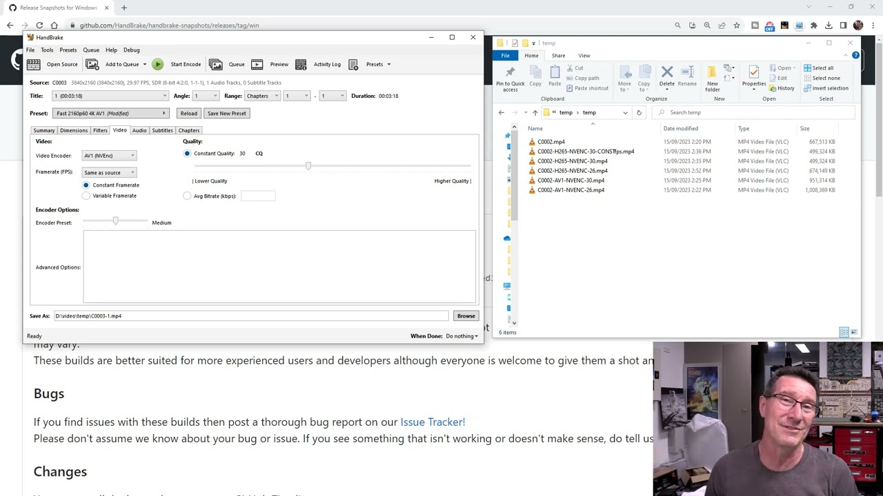 RTX4060 AV1 vs H.265 Encoder Using Handbrake