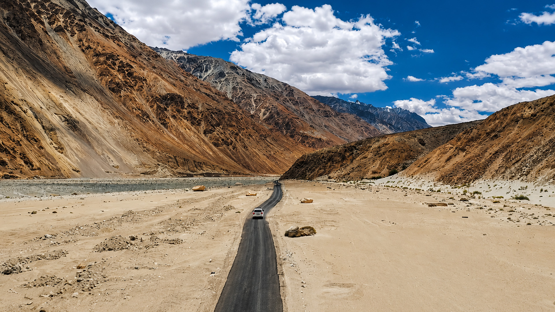 A remote Himalayan road through vast valleys