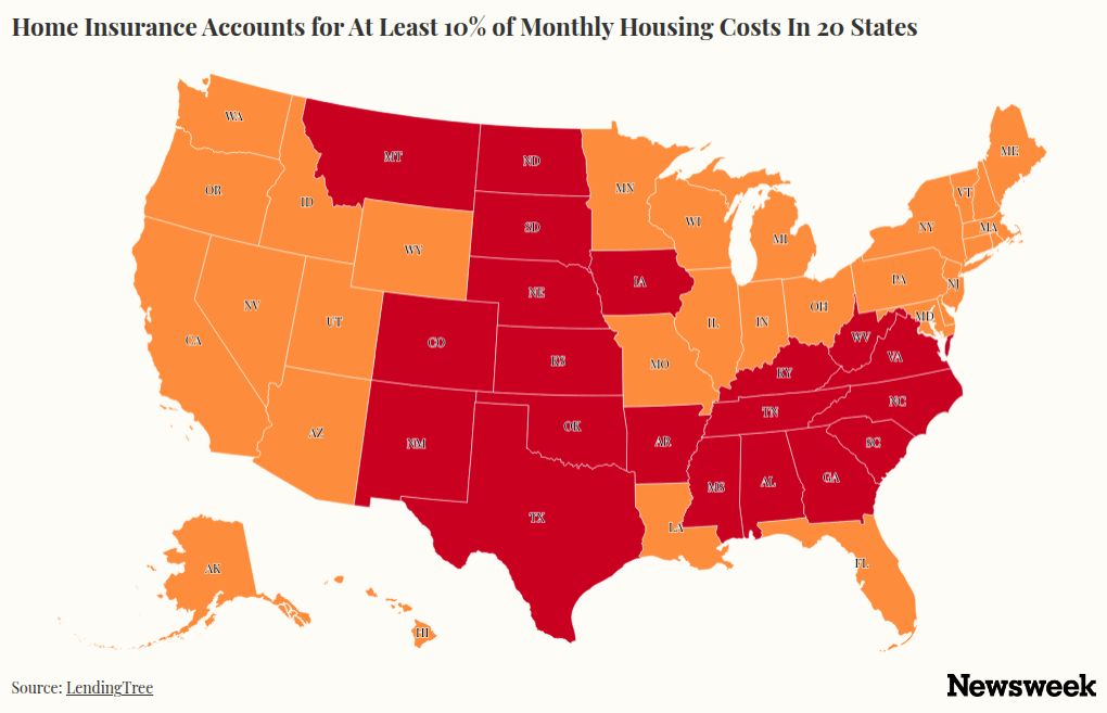 Map Reveals States Where Home Insurance Is Devouring Household Budgets