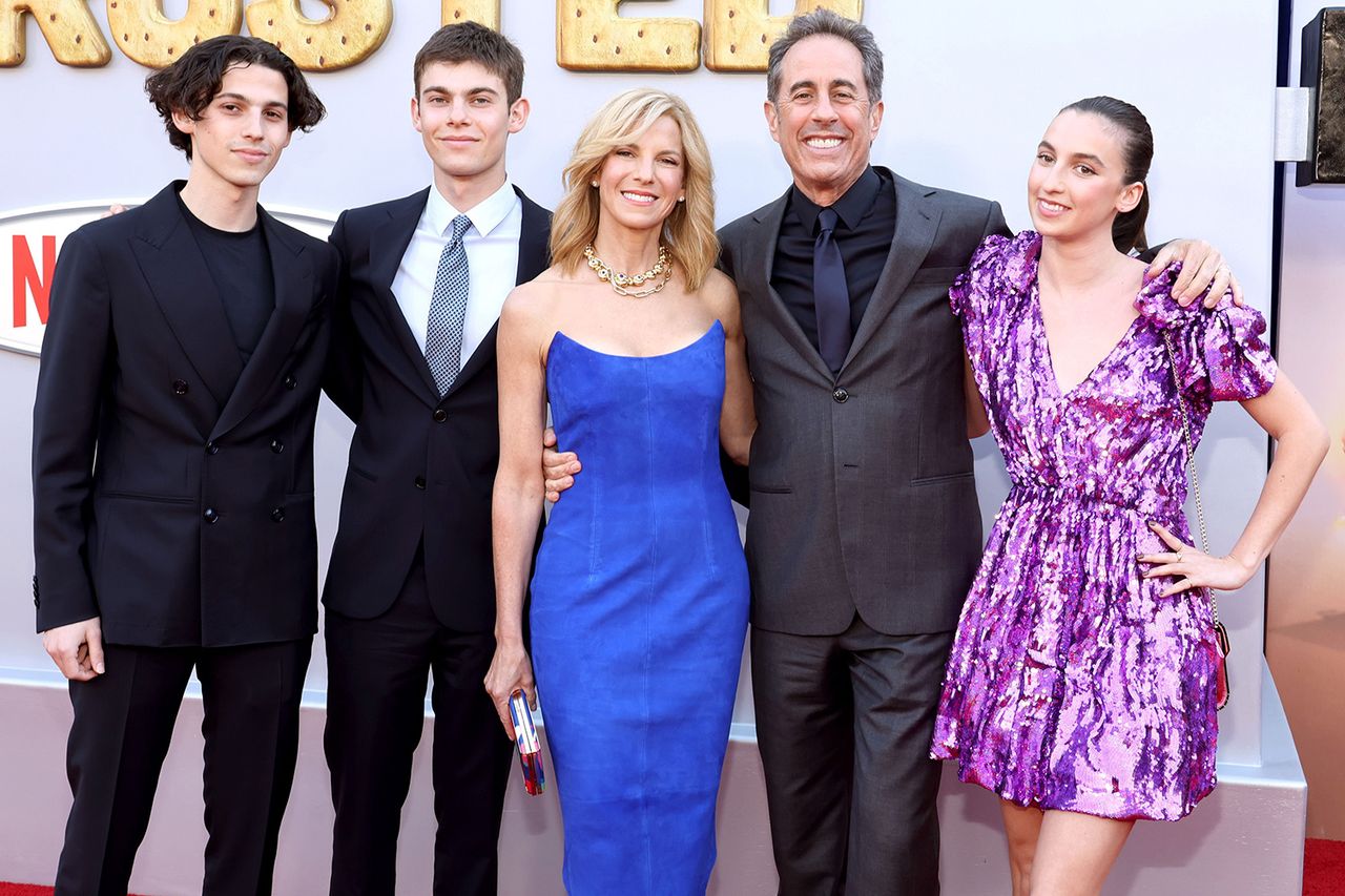 Julian Kal Seinfeld, Shepherd Kellen Seinfeld, Jessica Seinfeld, Jerry Seinfeld and Sascha Seinfeld attend the Los Angeles premiere of Netflix's