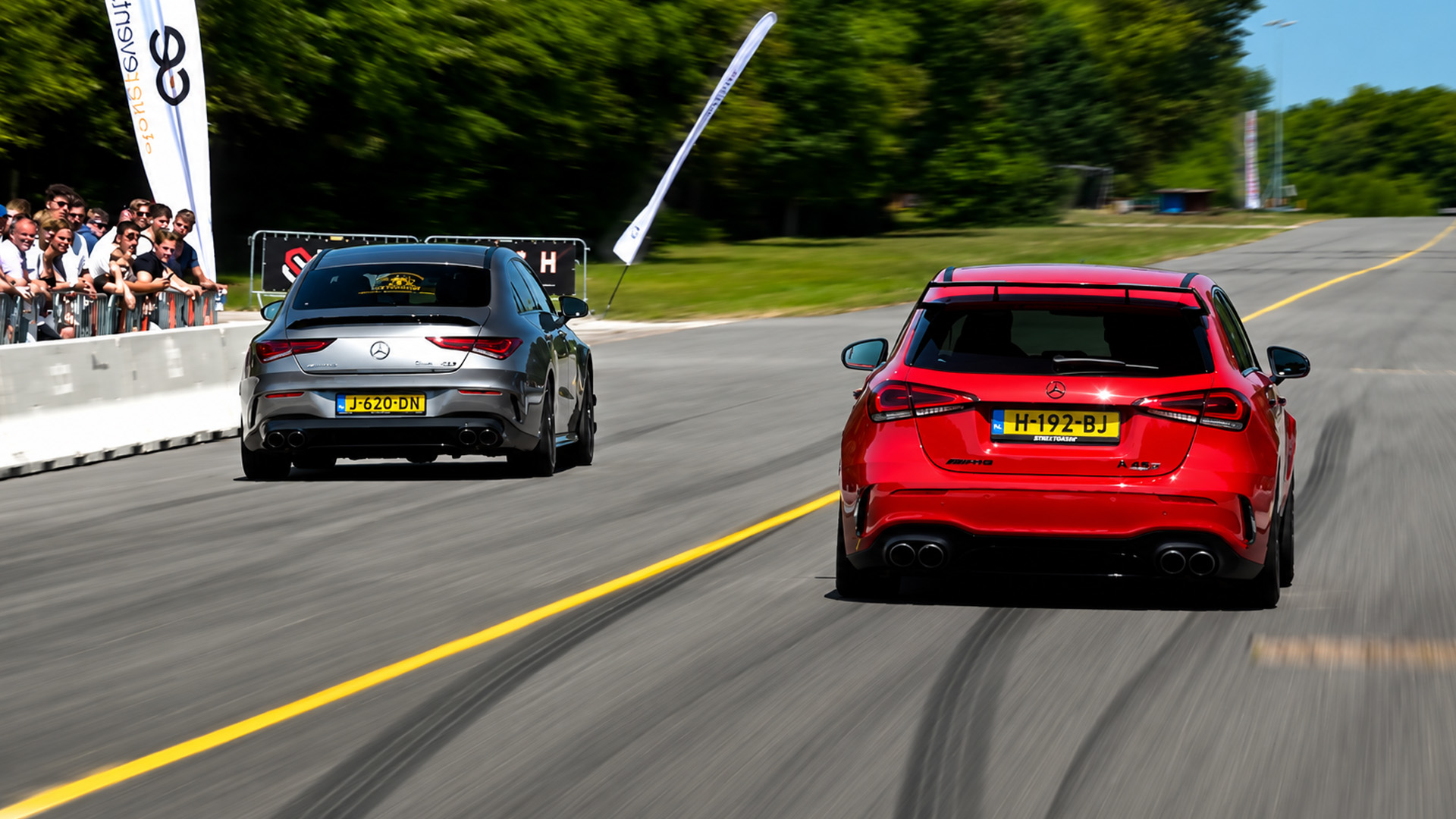 Mercedes AMG A45S Versus CLA 45 AMG in Tight Drag Battle