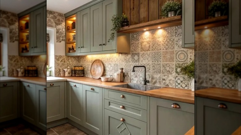 kitchen painted in sage details
