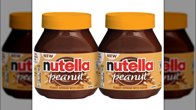Two containers of Nutella Peanut Spread available at Costco on a white background.